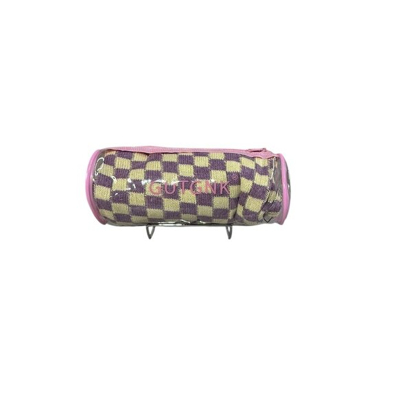 NEW 2Pcs Checkered Cosmetic Bag and Brush Bag - Yellow/Purple - Picture 7 of 7